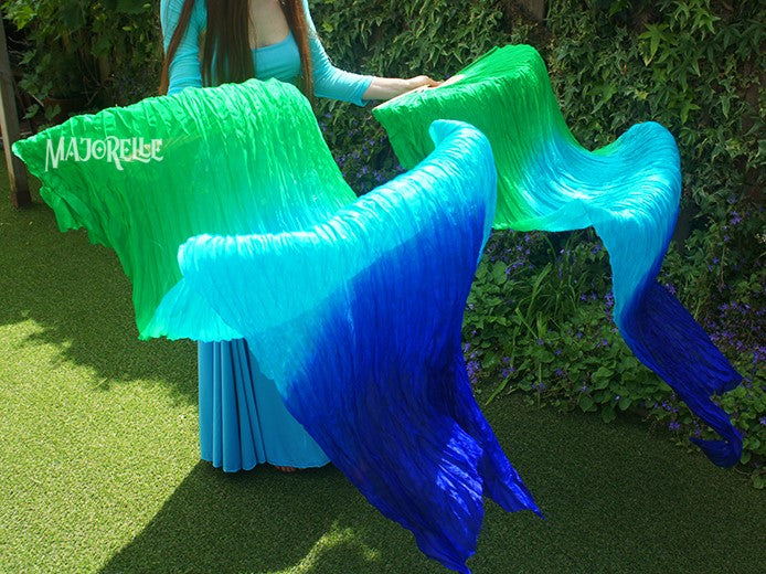 Silk veil fan in magenta purple to light purple, length 150cm,