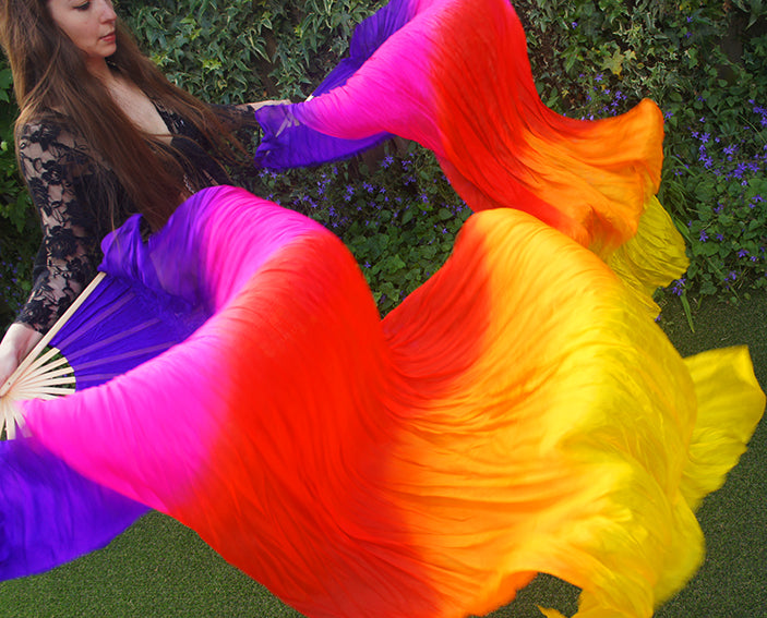 Silk veil fan in purple fuchsia and orange