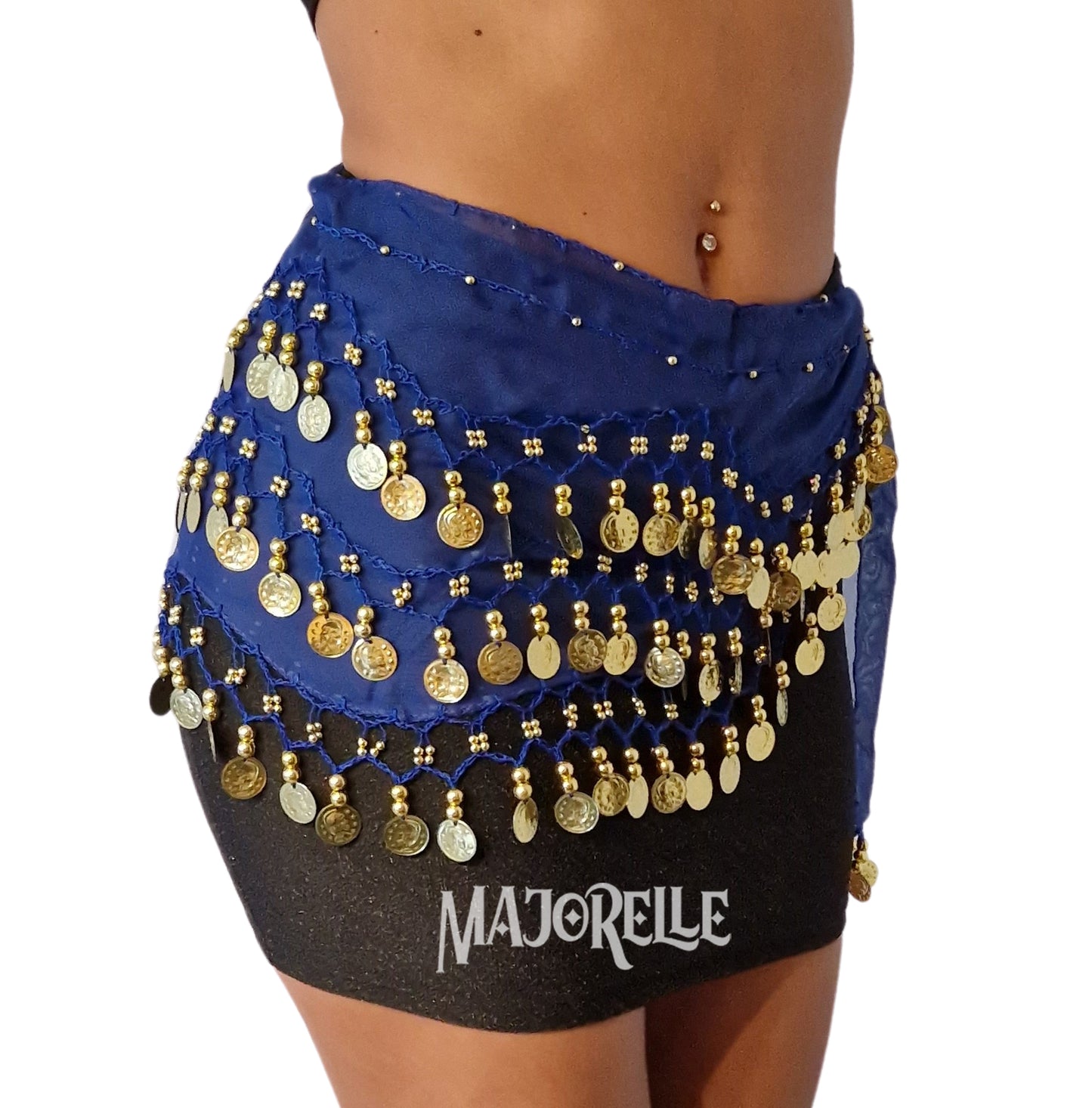 Hip scarf blue with silver coins