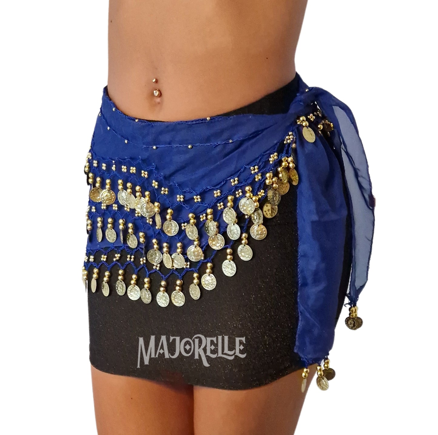 Hip scarf blue with silver coins