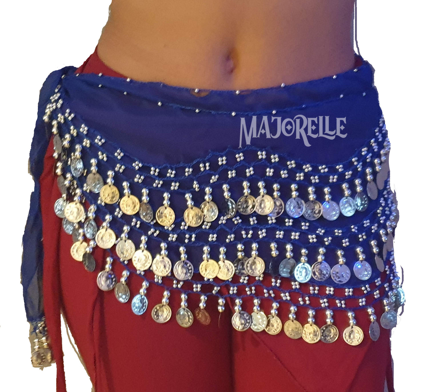 Hip scarf blue with silver coins