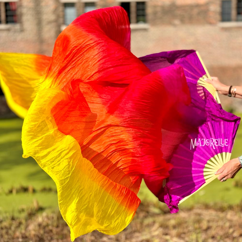 Silk veil fan in purple fuchsia and orange