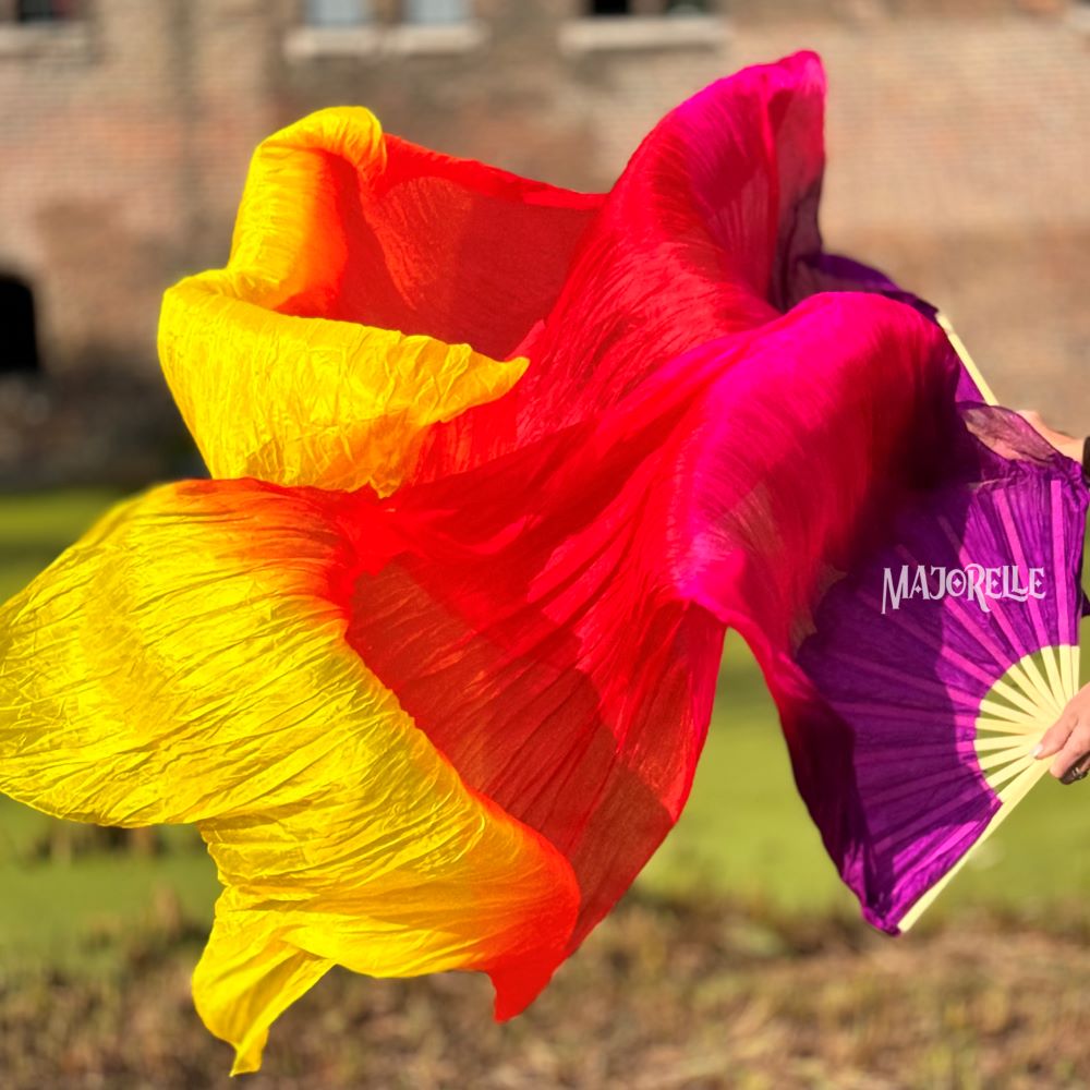 Silk veil fan in purple fuchsia and orange