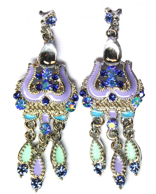 Silver colored earrings with blue/purple, stud earrings