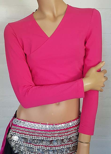 SALE Belly dance tie top in fuchsia with long sleeves