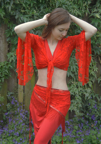 Top made of all-over lace stretch fabric in red