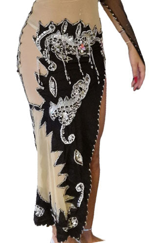 Belly dance dress Maysun asymmetrical black/silver