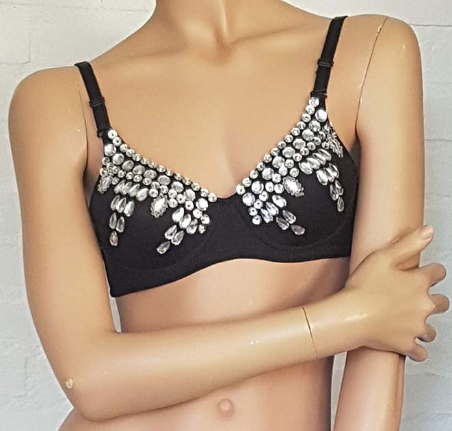 Bra with large glass stones, available in cup A and C