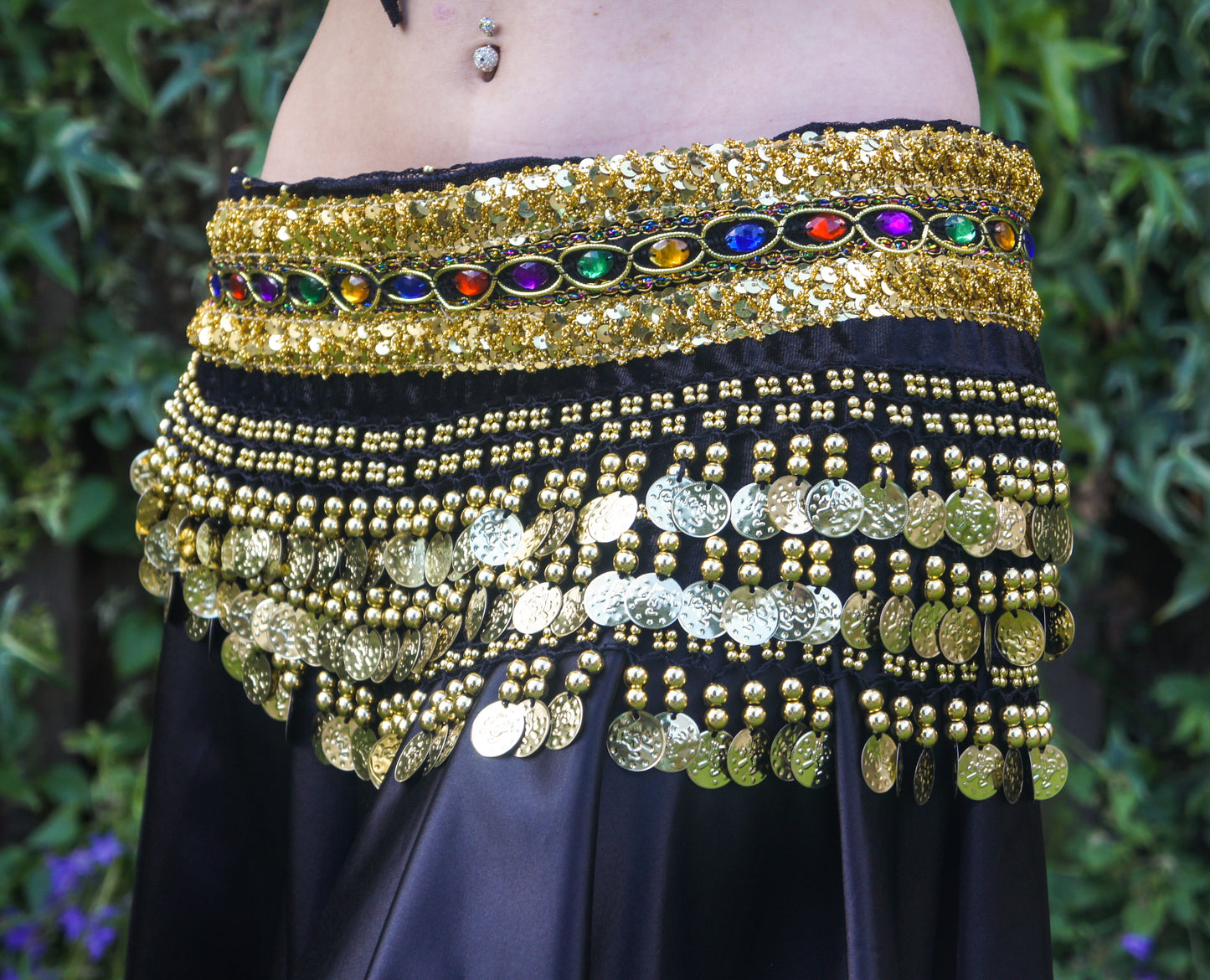 Hip scarf black with colored stones