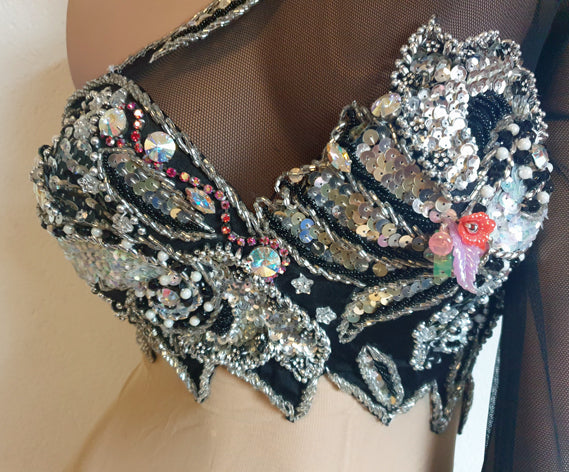 Belly dance dress Maysun asymmetrical black/silver