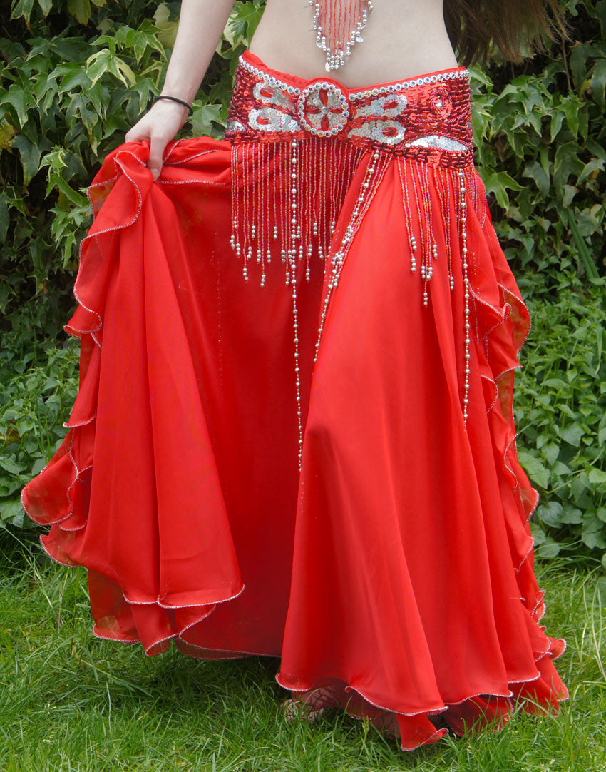 Nice skirt in red with strips and slits on the side
