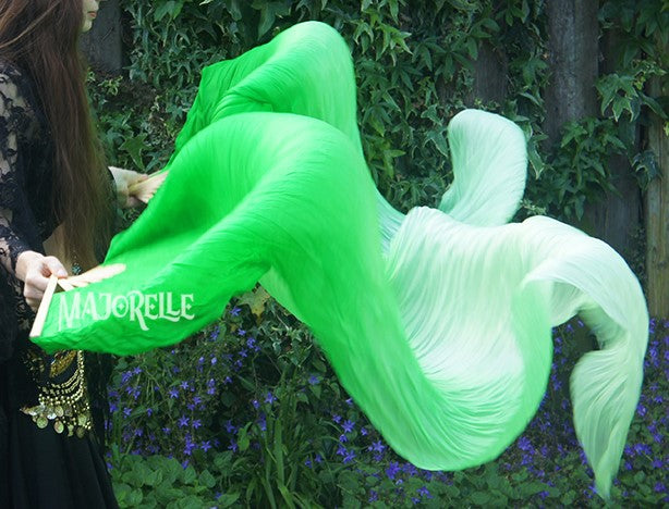 Silk veil fan in peacock green with color gradient 150cm