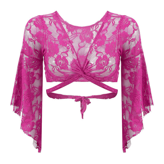 The top is made entirely of lace stretch fabric in fuchsia