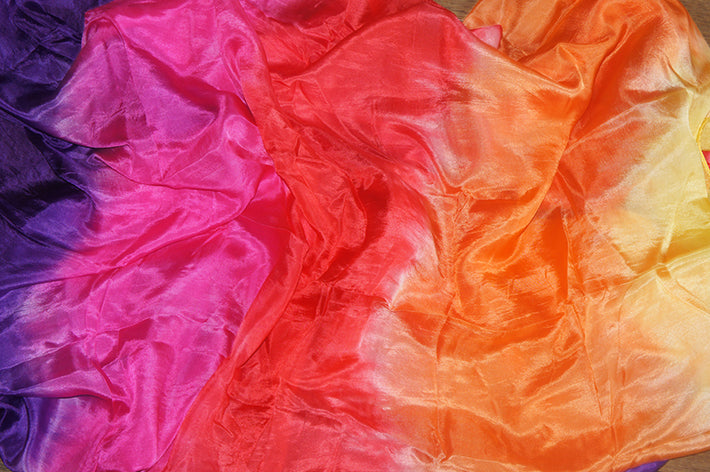 Semi-circular silk veil in yellow orange red fuchsia purple