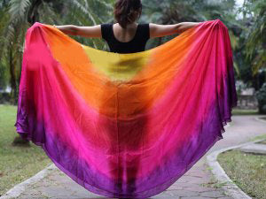 Semi-circular silk veil in yellow orange red fuchsia purple