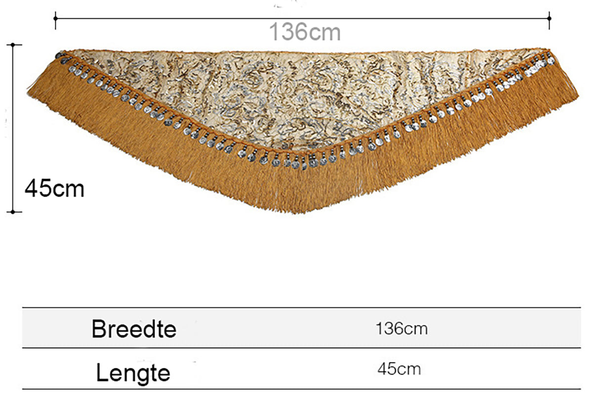 Belly dance hip scarf gold with silver lines and silver coins