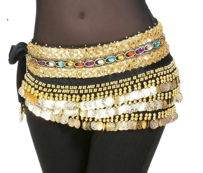 Hip scarf black with colored stones