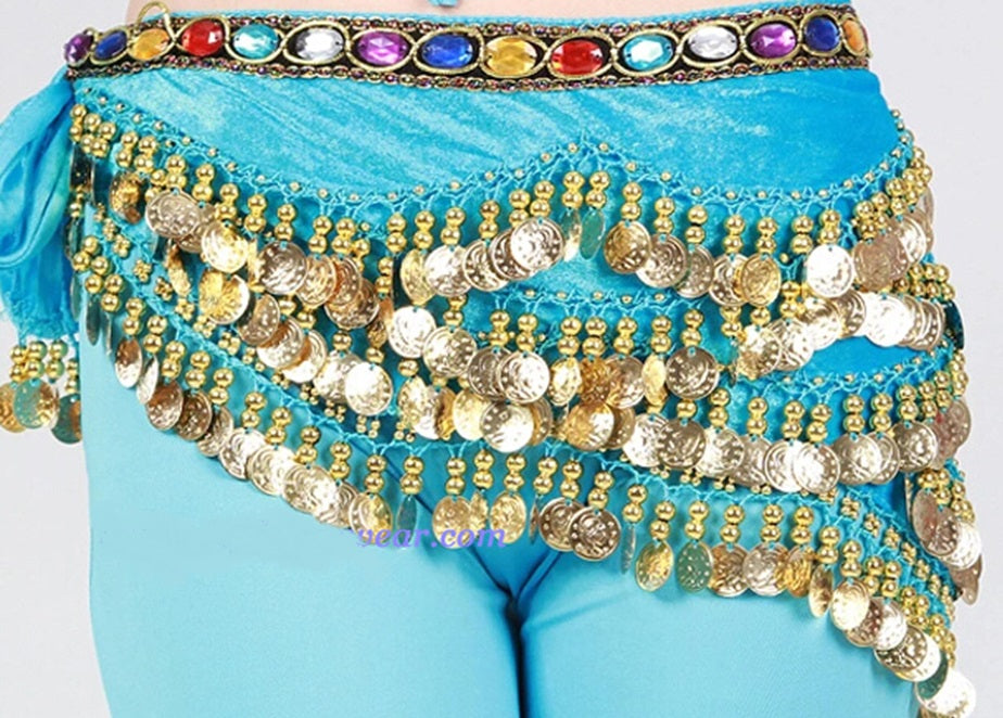 Hip scarf with stones wavy in turquoise