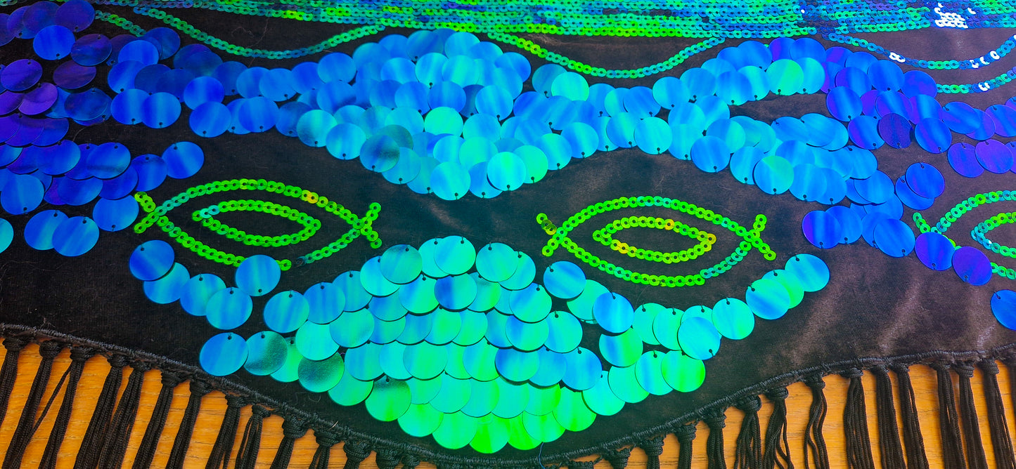 New: Belly dance hip scarf with sequins in turquoise