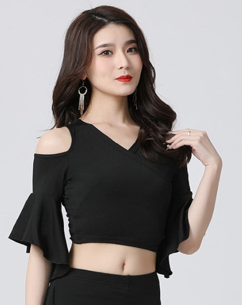 Cute open shoulder tie top