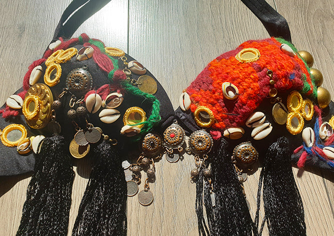 Heavy, embellished belly dance tribal belt and bra