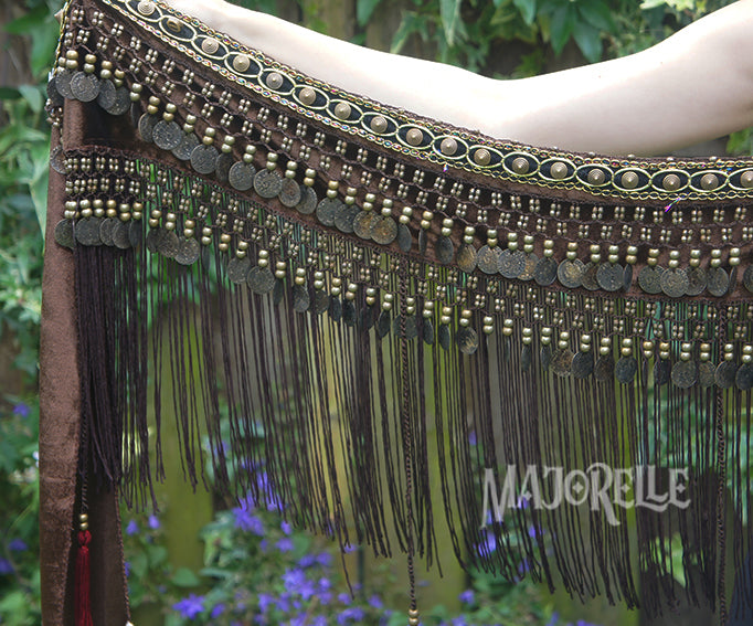 Tribal fringed hip scarf in brown
