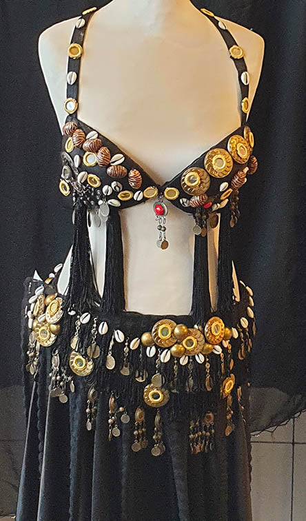 Heavy, embellished belly dance tribal belt and bra