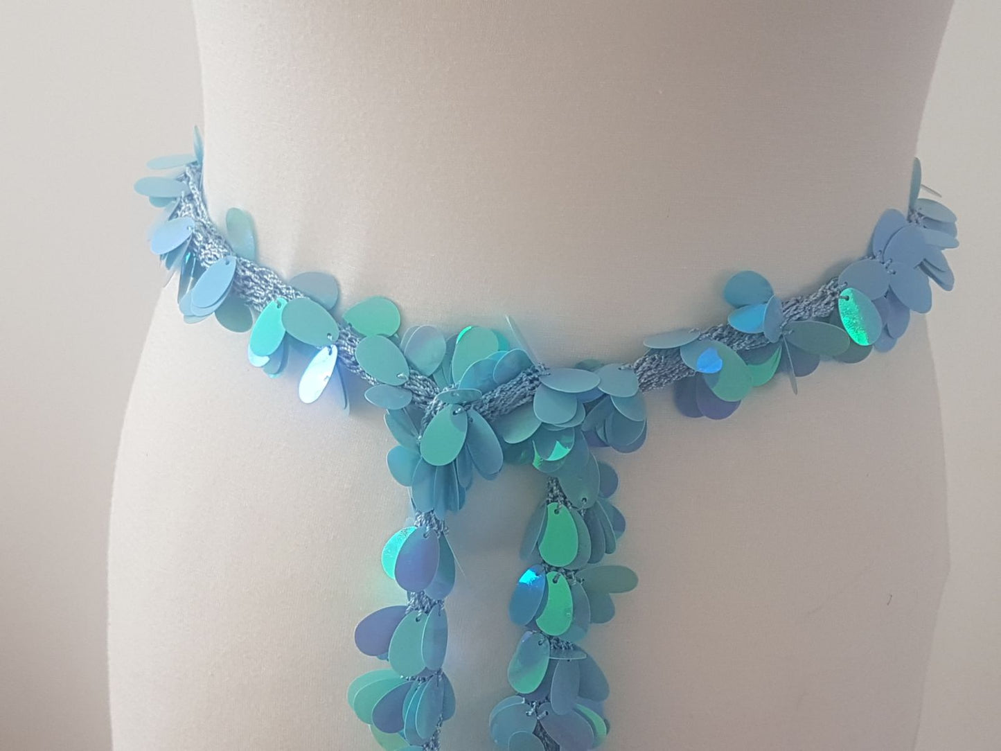 Turquoise Sequin Ribbon for DIY or as a hip scarf

 130cm long