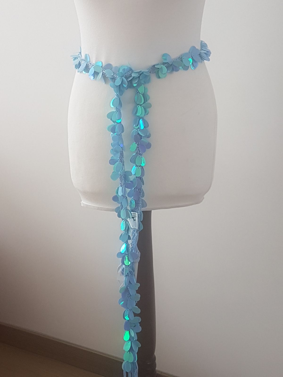 Turquoise Sequin Ribbon for DIY or as a hip scarf

 130cm long