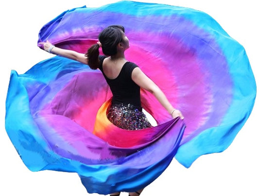 Semi-circular silk veil in orange fuchsia purple blue turquoise