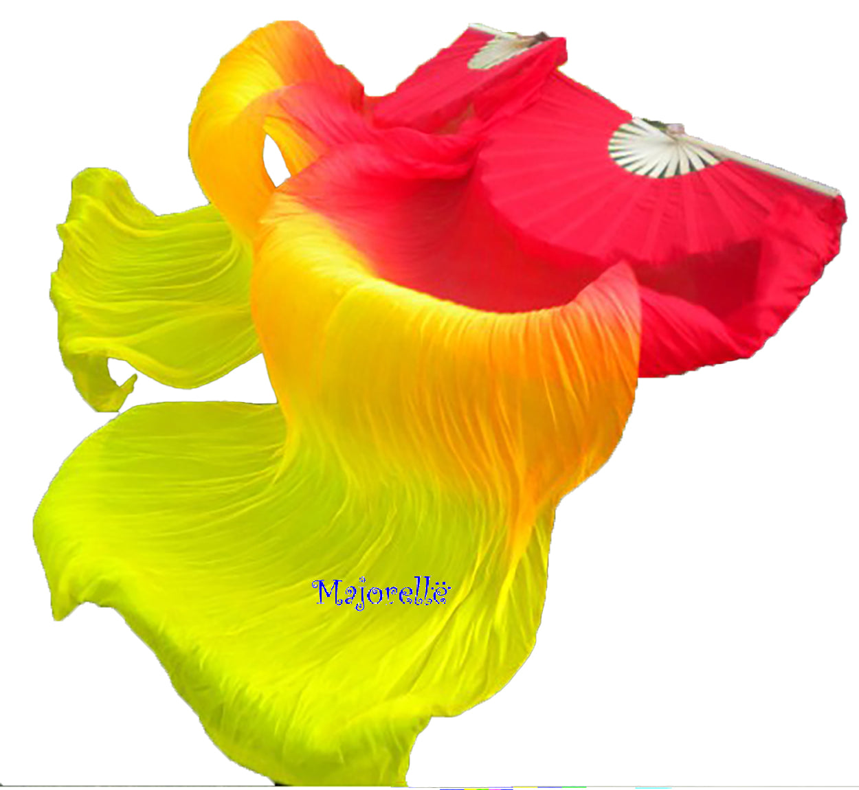 Beautiful silk belly dance veil fans Fire in red/orange/yellow
