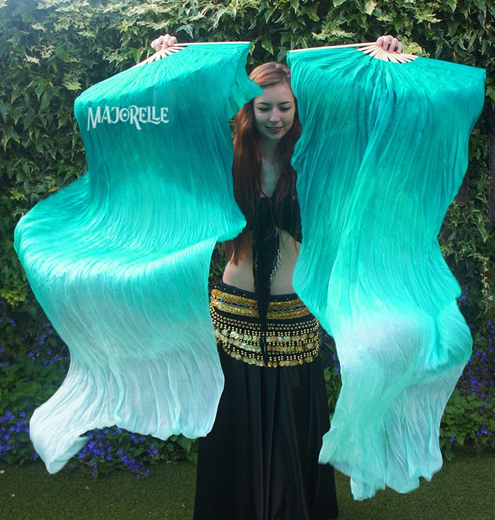 Silk veil fan in peacock green with color gradient 150cm