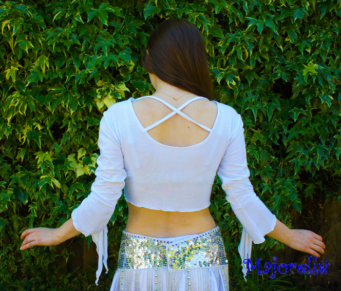 Cute tie top with butterfly sleeves in white