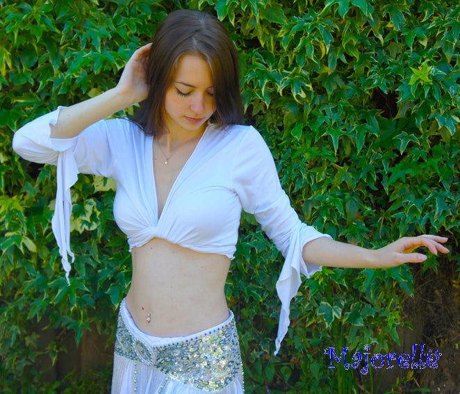 Cute tie top with butterfly sleeves in white
