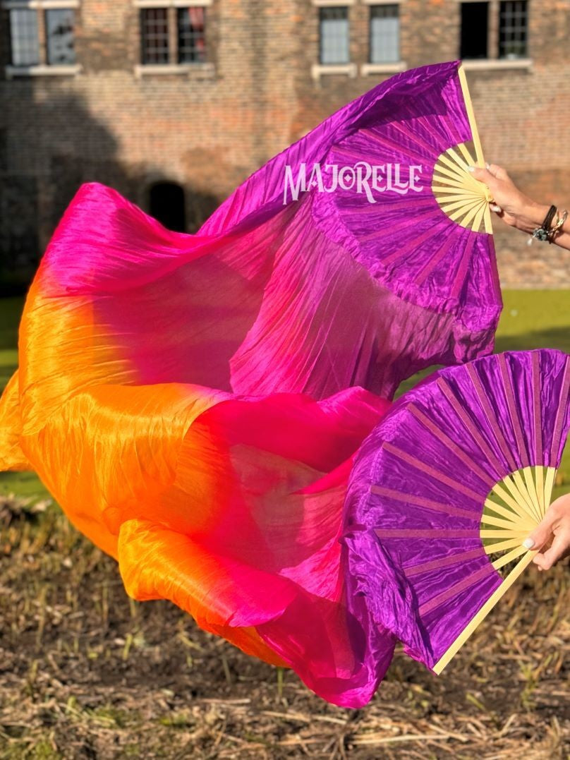 Silk veil fan in purple fuchsia and orange